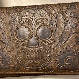 Loungefly Skull Day of the Dead Brown Embossed Women’s Wallet faux leather